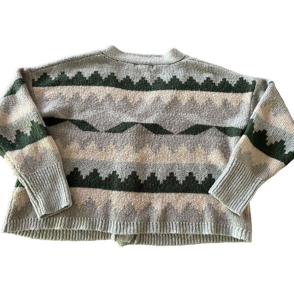 C&C California Pink Gray & Green Pattern V-Neck Knit Button-up Cardigan Sweater - Picture 3 of 6